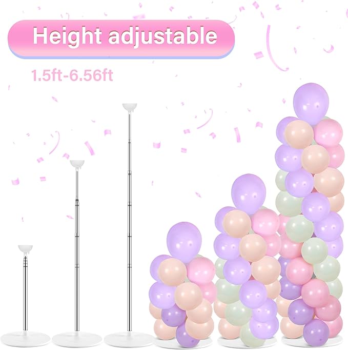 2 Sets Pastel Balloon Column Stand Kit with 100 Balloons Spring Mother's Day Adjustable Balloon Tower Stand with Bases for Floor Macaron Column for Graduation Birthday Rainbow Party Wedding Decor
