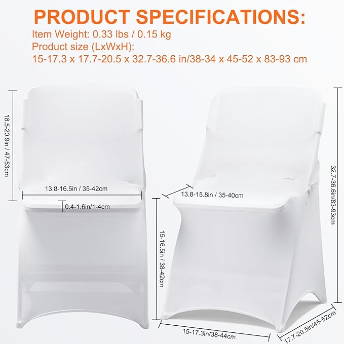 30 Pack White Folding Chair Covers for Party, Spandex Chair Covers for Wedding, Stretch Seat Cover 30 Pieces, Universal Fitted Polyester Slipcovers for Dining Chairs, Parties & Banquet (30 PCS)