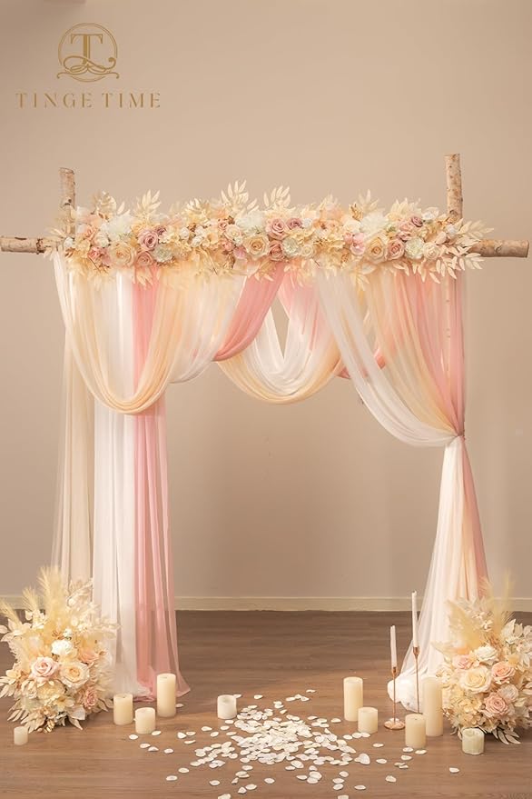 TINGE TIME Champagne Pink Flower Garlands, 2 PCS Artificial Eucalyptus Garlands, Handcraft Artificial Rose Arch Flowers for Wedding Arch Sweetheart Table Ceremony Backdrop Decorations for Home