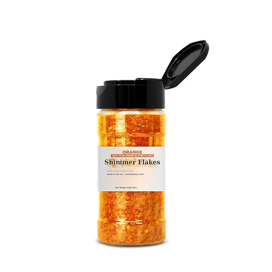 BAKELL Edible Glitter Flakes | Vegan Orange Edible Shimmer Flakes | KOSHER Certified | Halal Certified | 100% Edible & Food Grade | Cakes, Cupcakes, Decoration (Orange, 45g)
