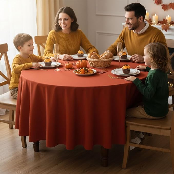 Fitable 8 Pack Round Tablecloths: Stain Resistant Wrinkle Free Circle Table Clothes, Washable Reusable Polyester Table Covers for Wedding Party Birthday Banquet Reception(Rust, 84 Inch)