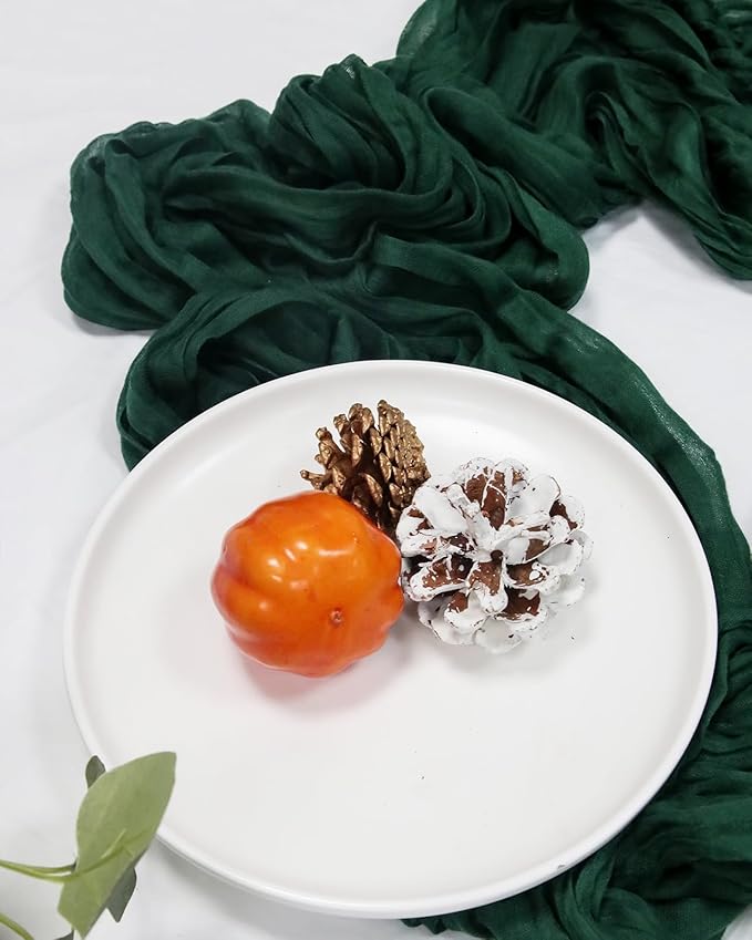 10 Pack 120inch Dark Green Cheesecloth Table Runners - 10Ft Long Cotton Gauze Table Runner for Christmas Parties and Weddings Bridal Baby Showers Decoration- Elegant Emerald Green Table Cloth