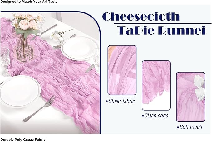 20 Pack Light Pink Cheesecloth Table Runner 17x108 Inch Boho Wrinkled Sheer Gauze Cheese Cloth Table Runner Bulk Decor for Wedding, Bridal Shower, Birthday Party