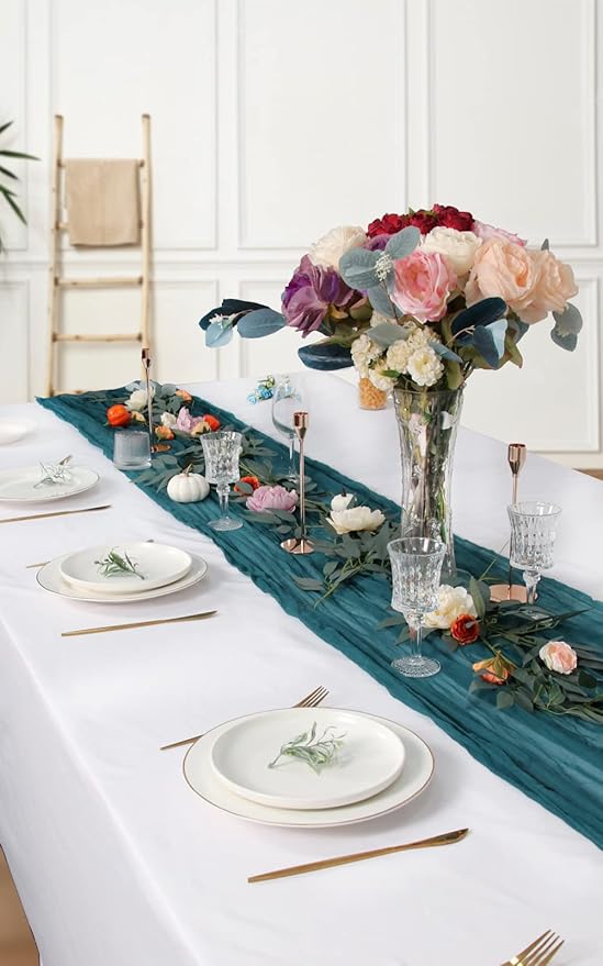 3 Pack 160 inch Teal Blue Cheesecloth Table Runner-13.3ft Long Teal Gauze Runner Sheer Cheese Cloth -Turquoise Runner for Wedding Reception, Bridal Baby Shower Birthday Decorations Graduation Party