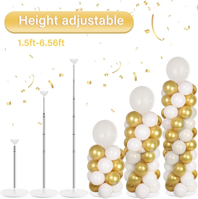 2 Sets Retro Sand White Gold Balloon Column Stand Kit with 100 Balloons Adjustable Balloon Tower Stand with Bases for Floor Balloons Column Kit for Graduation Birthday Appreciation Party Decor