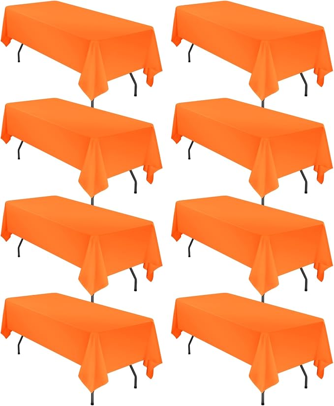 8 Packs Orange Rectangle Tablecloth - 60 x 126 Inch, Premium Polyester Table Cloth for 6 Foot Rectangle Tables, Washable Fabric Table Covers for Wedding, Party, Banquet, Dining
