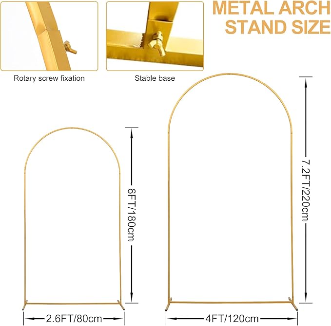 SuuWoee Arch Backdrop Stand Set of 2 With Cover (7.2FT+6FT) Gold Metal Wedding Arch Balloon Stand With Cover for Birthday Party Baby Shower Graduation Ceremony Decoration