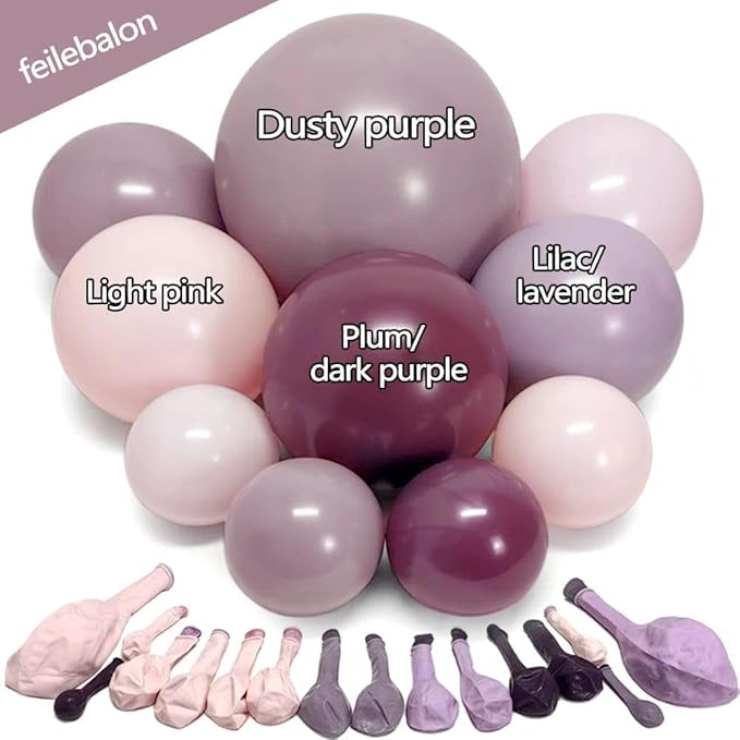 Dusty Purple Pink Balloon Arch Kit Double Stuffed Dark Purple Plum Pastel Pink Lavender Mauve Balloon Garland for Birthday Butterfly Baby Shower Anniversary Wedding Bridal Shower Party Decoration