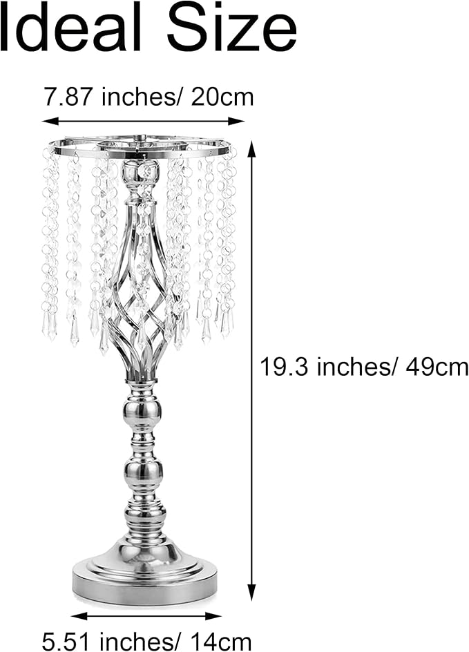 Sliver Vases Centerpieces for Weeding: 19.3" Tall Flower Stand with Crystal Patent for Table Center Piece Party Event Set of 10