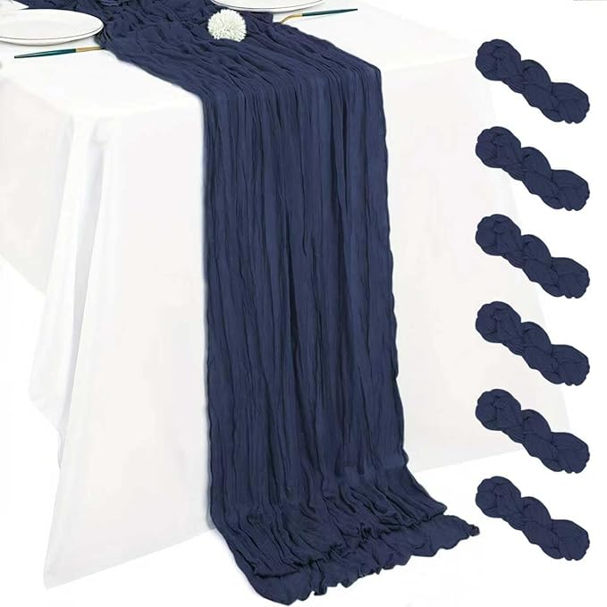 Cheesecloth Table Runner 10ft Rustic Gauze Cheese Cloth 35 x 120 Inches Long for Christmas Wedding Bridal Baby Shower Birthday Table Decorations (Navy Blue, 6 Pack-10FT)