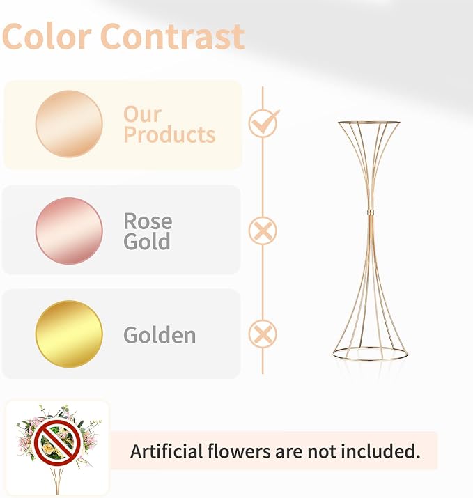 NUPTIO 10 Pcs Gold Trumpet Vase 26in Tall Metal Vase, Wedding Centerpieces for Tables, Artificial Arrangement Flower Stand for Anniversary Party Birthday Event Aisle Home Reception Decor