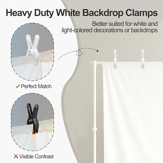 EMART Backdrop Stand 10x8.5ft(WxH) Photo Studio Adjustable Background Stand Support with 2 Crossbars, 6x6Inch Clamps, 8 Black Clamps 2 Sandbags and Carry Bag for Parties Wedding, Photography -White