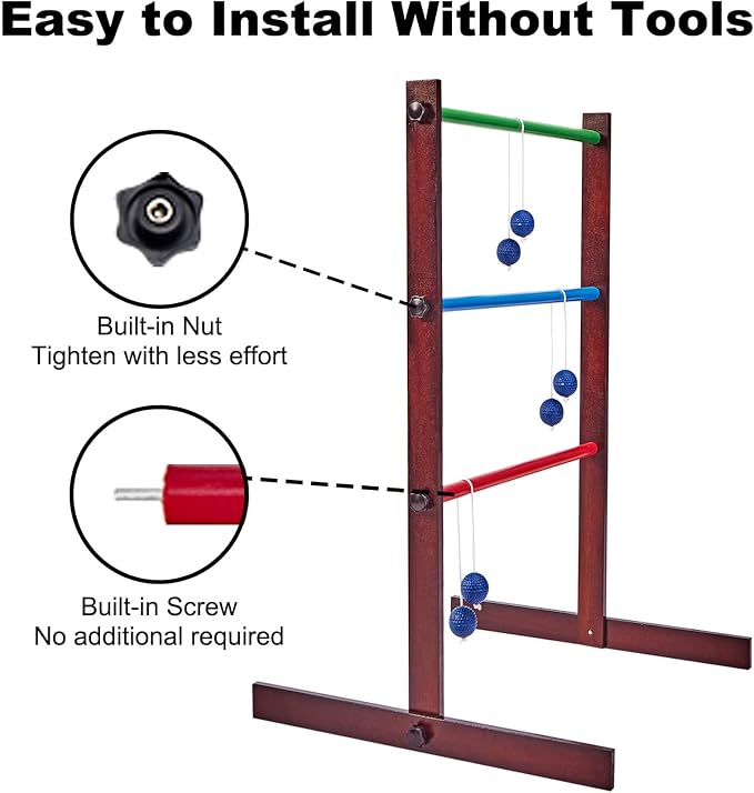 SpeedArmis Ladder Ball Game Set - Premium Rubber Wooden Golf Lawn Sport with 6 Bolo Balls and Carrying Case, Perfect Outdoor Yard Games for Teens, Adults and Families