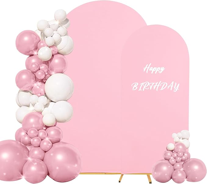 Set of 2 Wedding Arch Cover 2-Sided Round Top Spandex Fitted Arch Backdrop Cover for Birthday Party Baby Shower Wedding Arch Stand Decor（7.2FT, 6.6FT, Pink）