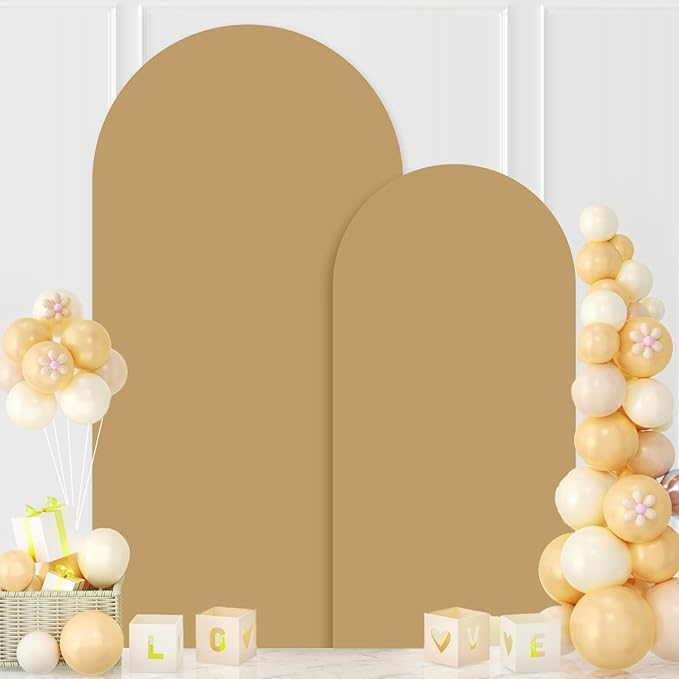 MODFUNS Khaki Arch Cover 6&7.2ft Spandex Arch Backdrop Covers Set of 2 Brown Arch Covers Stretchy Backdrop Vintage Fitted Arch Stand Cover for Wedding Ceremony Party Reception Decor