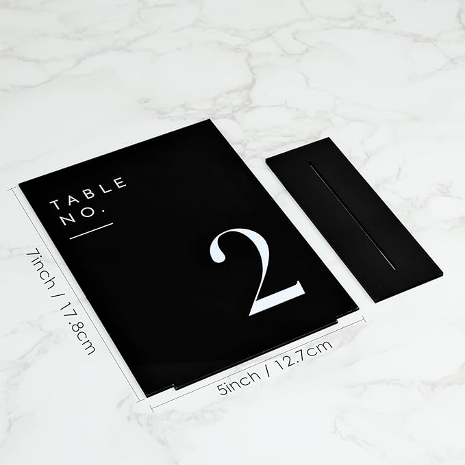 JINMURY Black Wedding Table Numbers 1-10 with Stands, 5"x7" Black Acrylic Table Numbers with White Font, Perfect for Wedding Party Reception(1-10, 5"x7")
