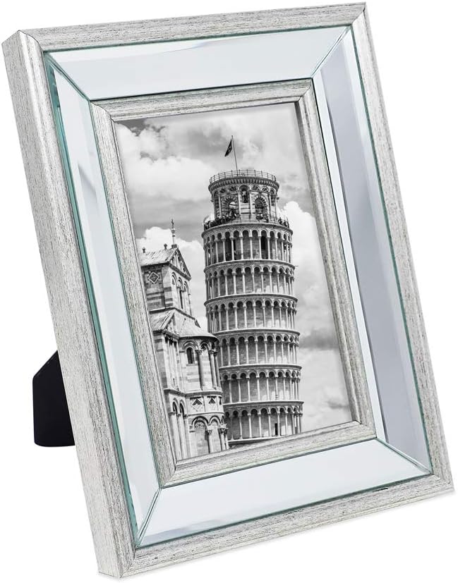 Isaac Jacobs 4x6 Silver Beveled Mirror Picture Frame - Classic Mirrored Frame with Slight Slanted Angle Made for Wall Décor Display, Tabletop, Photo Gallery and Wall Art (4x6, Silver)