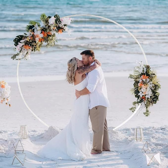 Round Backdrop Stand Arch Balloon Golden Metal Circle Garland Frame with Base for Wedding Birthday Party Baby Shower Graduation Decoration (7.2 FT - White)
