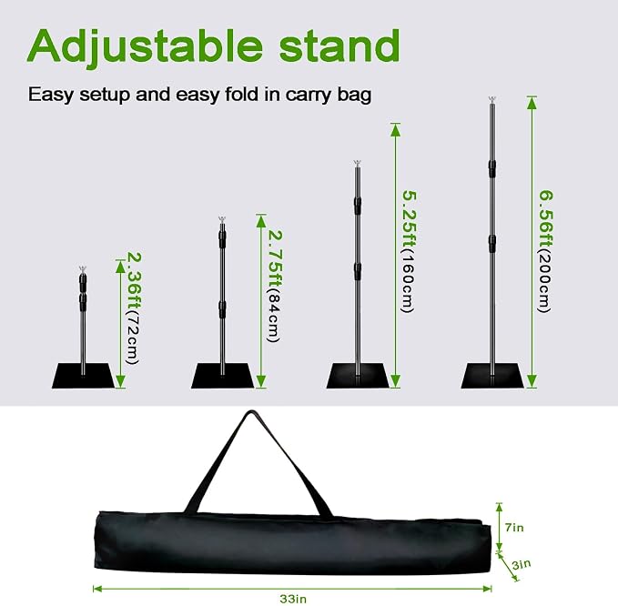 8x10 ft Adjustable Green Screen Backdrop Kit with Stand, Photo Background Support System for Video Streaming, Photography, Studio, Parties, Events