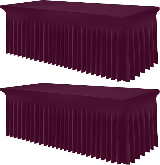 Smiry Spandex Tablecloth 2 Pack, Elastic Fitted Stretch Tablecloth for 8FT Rectangle Tables, Waterproof Washable Table Cover Skirt for Wedding, Banquet & Parties (Jujube Red, 96Lx30Wx30H Inch)