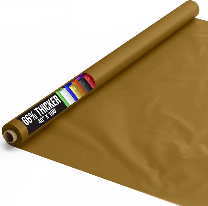 Party Solids 66% Thicker Premium Gold Plastic Table Cover Roll 40" X 100' Table Cloth Plastic Cover Roll Quality Thick Banquet Rolls Disposable Tablecloth Rolls Strong American Based Company