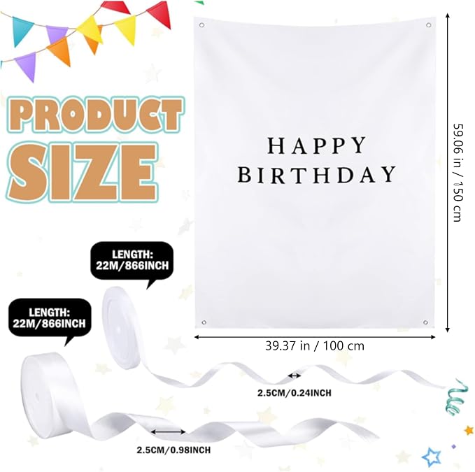 Oudain 60x78 Inch Happy Birthday Burlap Banner, Fabric Party Decorations Backdrop, Boho Rustic Photo Props Sign with Hanging String for Birthday Party Indoor Outdoor Yard Wall Decor