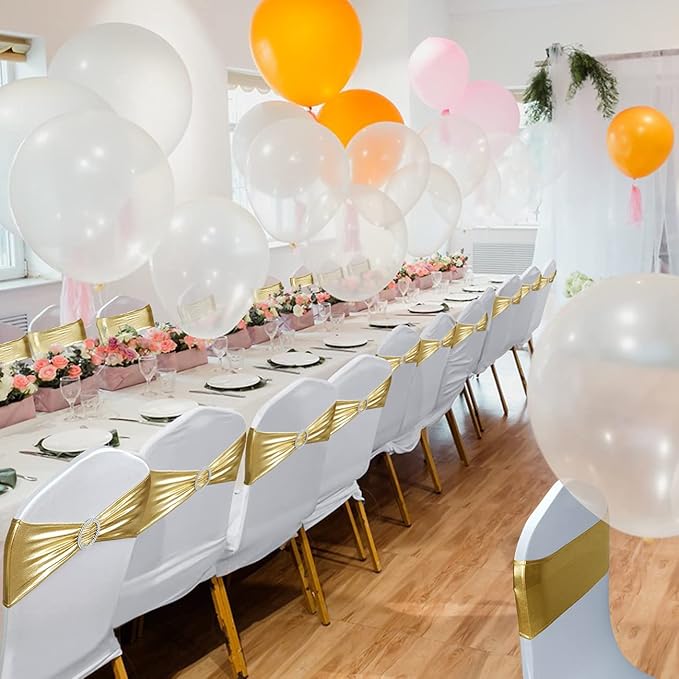 Spandex Chair Sashes - Babenest 50PCS Premium Stretch Cover Band with Buckle Slider Universal Elastic Chair Ties for Wedding Party Ceremony Reception Banquet Decoration (Metallic Gold)