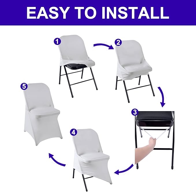Howhic Folding Chair Covers for Party 12pcs, Sliver Universal Spandex Chair Covers for Folding Chairs, Stretchy Fitted Chair Covers for Wedding, Party, Banquet, Conference (12pcs, Sliver)