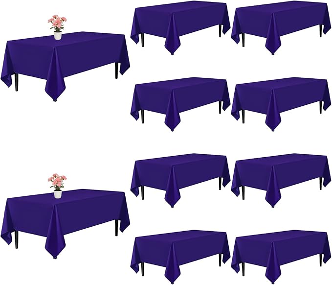 10 Pack Purple Tablecloth 60x102 Inch Purple Table Cloth for 6 Foot Rectangle Tables, Wrinkle Resistant Rectangular Tablecloth Washable Polyester Fabric Table Covers for Party Banquet Wedding Buffet