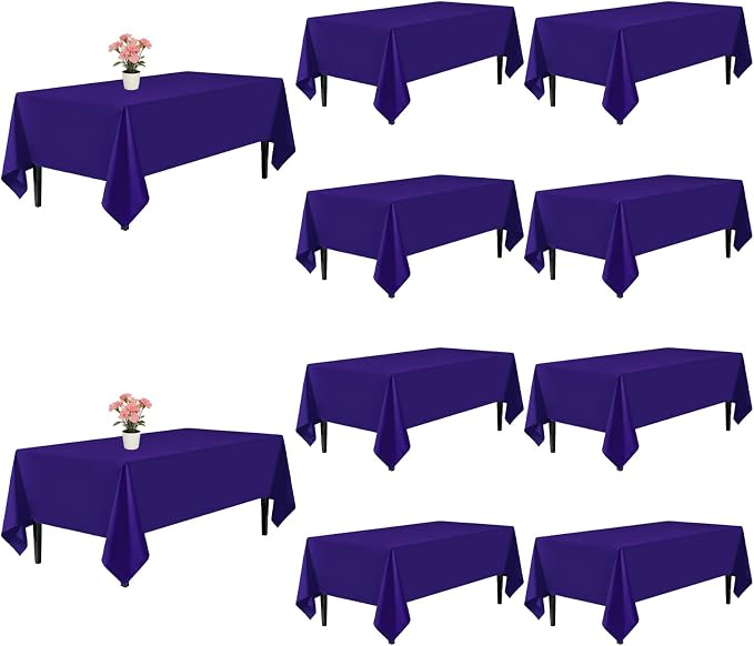 10 Pack Purple Tablecloth 60x126 Inch Purple Table Cloth for 8 Foot Rectangle Tables, Wrinkle Resistant Rectangular Tablecloth Washable Polyester Fabric Table Covers for Party Banquet Wedding Buffet