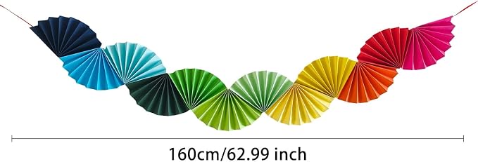 3 Pack Wedding Paper Fans Garland 15.6ft Colorful Background Ceiling Hanging Decorations Set for Birthday Party Supplies 3D Bachelorette Party Decorations (Rainbow)