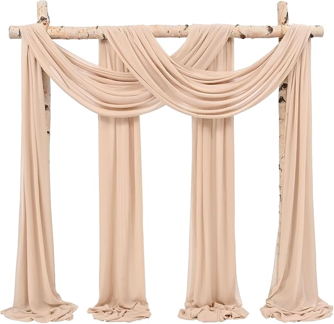 Wedding Arch Draping Fabric,8 Panels 28" x20ft Nude Wedding Arch Drapes for Ceremony Chiffon Fabric Drapes Arbor Drapery Wedding Arch Decorations for Reception Sheer Backdrop Curtains for Party Swag