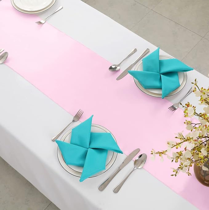 Horbaunal 2 Pack Light Pink Satin Table Runner 12 x 108 Inch, Smooth Table Runners for Wedding Banquets Birthday Party