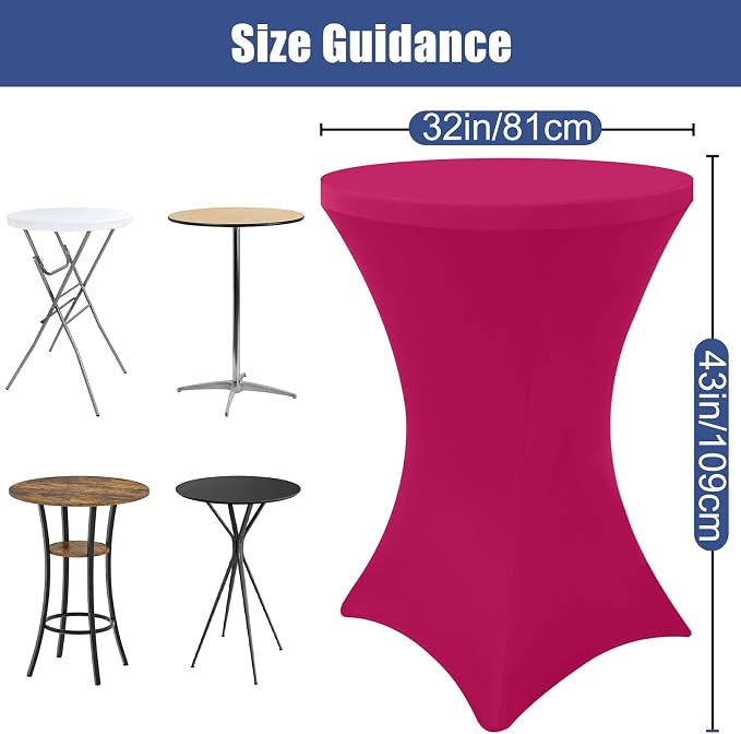 Moosfor Spandex Cocktail Table Covers 4 Pack, Elastic Fitted Stretch Table Cloth, Round High Top Tablecloths for Bar, Party, Pub, Wedding & Banquet (Fuchsia, 32x43 Inch)