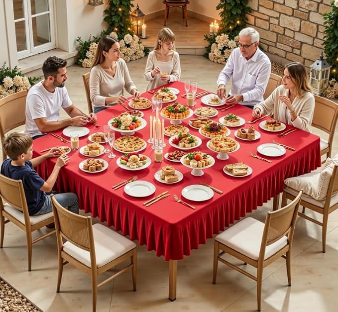Shillance 54x54 Inch Red Spandex Square Tablecloth, Wrinkle Free Red Fitted Table Cloth for Square Tables,Washable Pleated Table Cover for Wedding Birthday Cocktail Party Buffet Dinner Camping