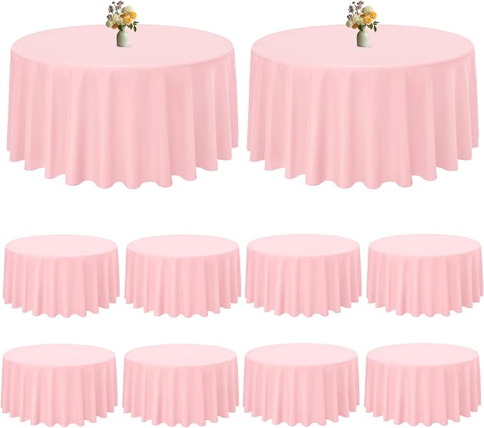 Pesonlook 10 Pack Pink Round Tablecloth 120 Inch, Waterproof Polyester Fabric Table Cloth for Round Tables, Stain Wrinkle Resistant Tablecloths Washable Table Cover for Wedding Dining Party Banquet