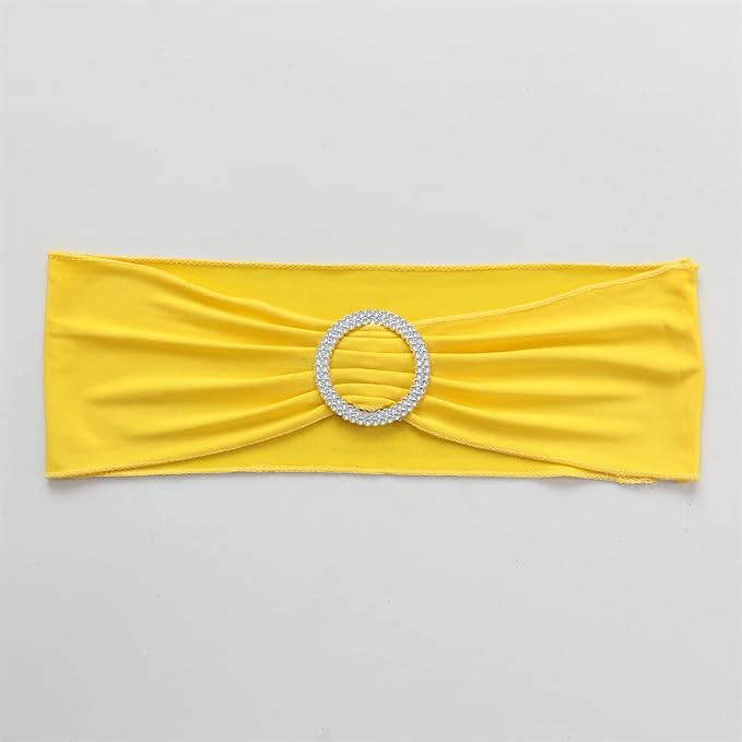 Dimatic Spandex Chair Sashes Bands 50PCS Stretch Chair Cover Ties Bows with Buckle Slider Wedding Party Reception Banquet Decoration (Yellow)