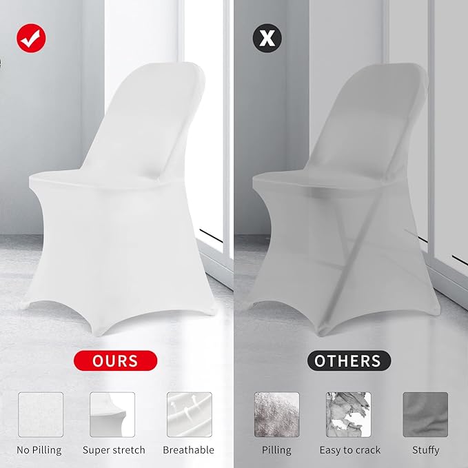 HAINARverS Folding Chair Covers, 100PCS Upgrade Universal Fitted Stretch Spandex Chair Cover Protector for Wedding,Party,Banquet, Celebration (White, 100 PCS)