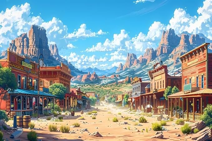 Western Backdrop 8x6ft for Western Party Decor&Photography | Thicker Vinyl Clear Image Cartoon Wild West Desert Cowboy Town for Large Western Theme Birthday Party Camping Wedding Decor