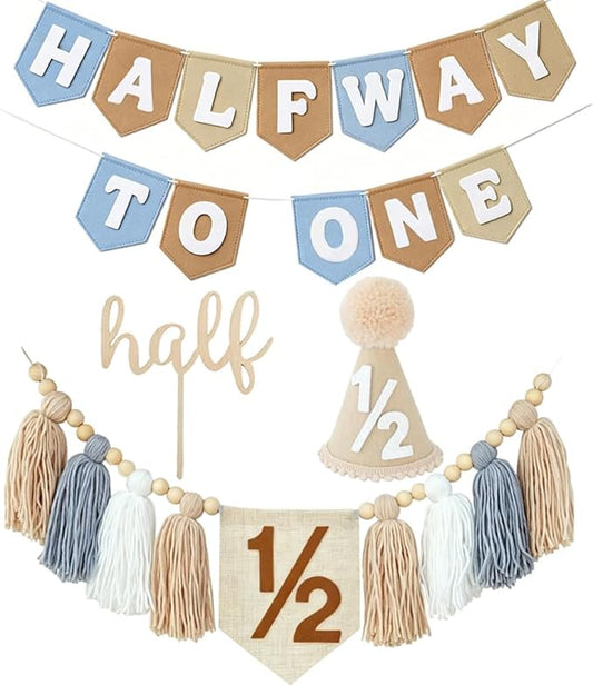 Felt Happy Birthday Banner 1st Birthday Decorations - High Chair Banner (Half Khaki)