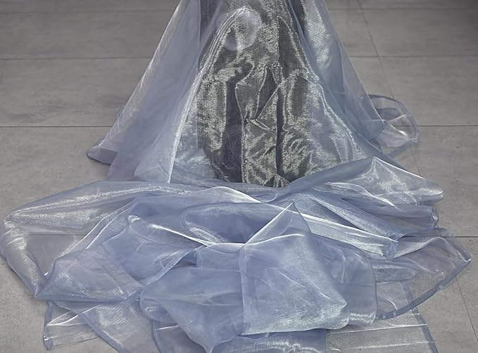 MDS Pack of 15 Yard Sheer Organza Fabric for Wedding Party Home Event Banquet Decorations, Backdrop Curtain Craft Dress Sewing Fashion DIY Crystal Organza Tulle Fabric Bolt 44” Wide - Dusty Blue