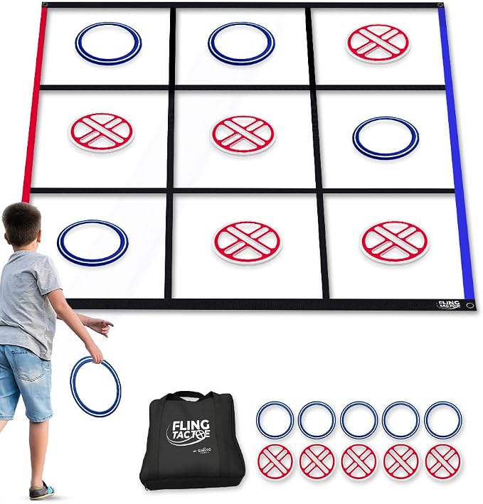 Swooc Games® - Fling Tac Toe™ (9ft x 9ft) Giant Tic Tac Toe Game Outdoor | Weatherproof Giant Outdoor Games for Adults and Family | Large Backyard Games for Kids | Jumbo Outside Yard & Lawn Game