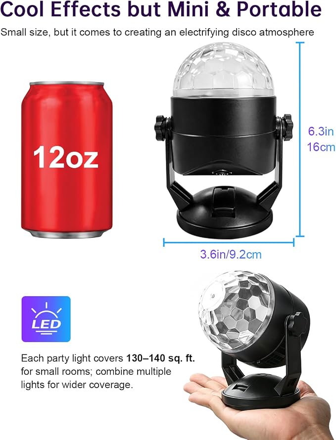 Luditek 4-Pack Disco Ball Light, Sound Activated DJ Strobe Light w/Remote, Battery Powered USB, Portable Party Supplies for Indoor Large Home Room Dance Karaoke Christmas Decorations