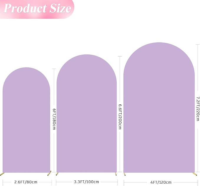 Wokceer Wedding Arch Backdrop Cover (7.2FT, 6.6FT, 6FT) Set of 3 Spandex Fitted Wedding Arch Stand Covers for Round Top Chiara Backdrop Stands Cover for Birthday Party Ceremony Decor Lavender