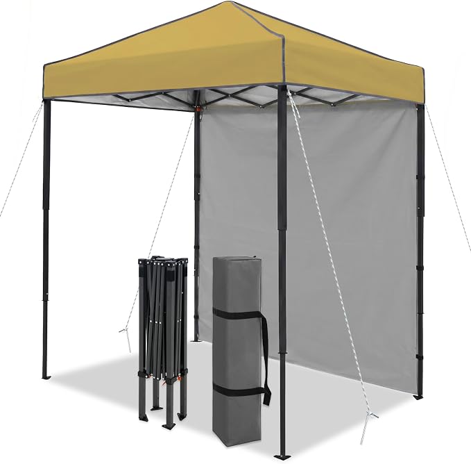 6x4 Pop Up Canopy Tent with One Wall Panel, Instant Portable Beach Canopy, Outdoor Tent with Carry Bag for Camping, Sports, Tailgating, Events, Beige