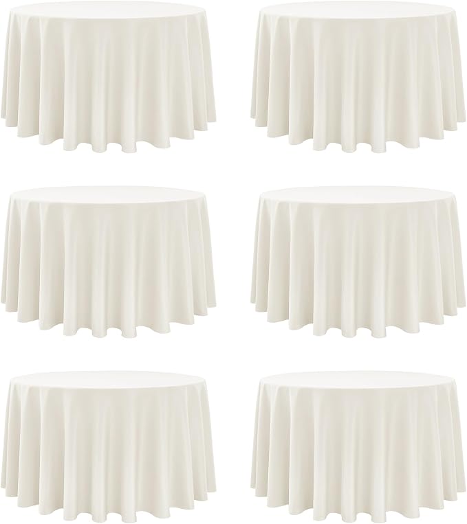 6-Pack Ivory Round Tablecloths, 120 Inches, Stain-Resistant Polyester for 5-6 Ft Round Tables - Washable Table Covers for Weddings, Banquets, Birthday Parties, Events