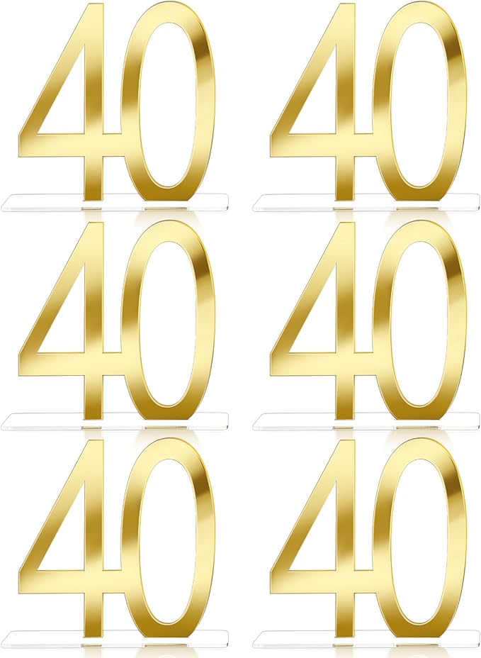 Threehoney Mirror Gold 40th Birthday Decorations for Men and Women Acrylic Anniversary Decorations Table Numbers Centerpieces for Birthday Party