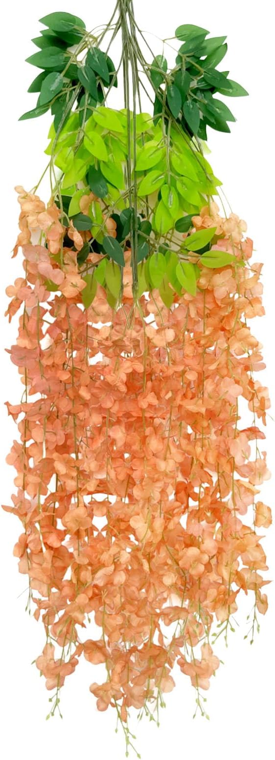 5 Pack Orange Wisteria Hanging Flowers Garland, 3.77 Feet Artificial Flower Vines, Fake Wisteria, Artificial Vines Hanging Garland for Backdrop Outdoor Yard Garden Decor
