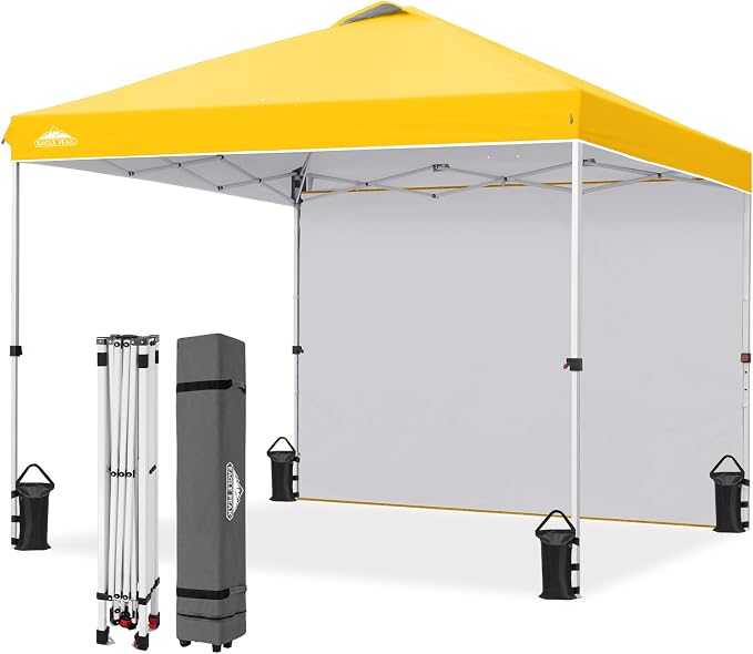 EAGLE PEAK Commercial Canopy 10x10 Pop Up Canopy Tent with 1 Sidewall, Easy Setup Heavy Duty Instant Event Shelter for Vendors & Markets, Outdoor Sun Shade, Yellow
