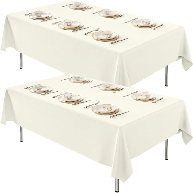 Fixwal 2 Pack Ivory 70 x 120 Inch Rectangle Tablecloths, Reusable Heavy Duty Washable Polyester Table Covers for 6-8 Ft Tables, Wedding, Bridal Shower, Boho Party, Outdoor, Picnic
